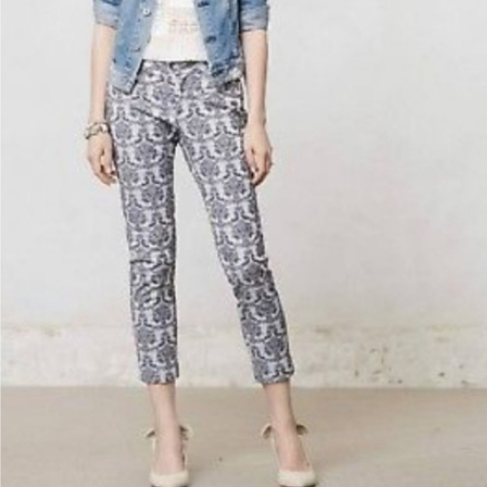 Anthropologie Cartonnier Silver Brocade Crop Pant